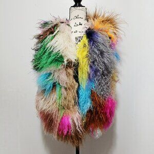 NewReal Mongolian Tibetan Fur Lambswool Sheepskin Long-hair Gilet Waistcoat Vest